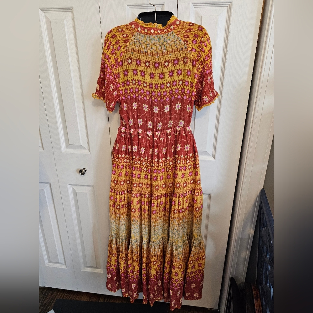 Free People Red and Yellow Patterned Midi Dress - Picture 4 of 10